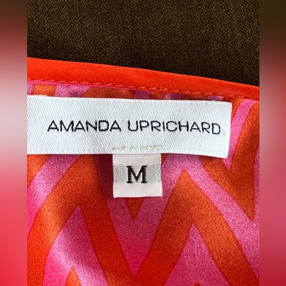 Amanda Uprichard Orange & Red Geometric V Neck Mini Dress 100% Silk Chev… - Picture 9 of 13